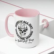 Load image into Gallery viewer, Oliver Anthony&#39;s Rich Men of Richmond lyrics Workin&#39; All Day Overtime Hours For Bullshit Pay Two-Tone Coffee Mugs, 15oz
