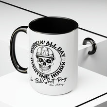 Load image into Gallery viewer, Oliver Anthony&#39;s Rich Men of Richmond lyrics Workin&#39; All Day Overtime Hours For Bullshit Pay Two-Tone Coffee Mugs, 15oz
